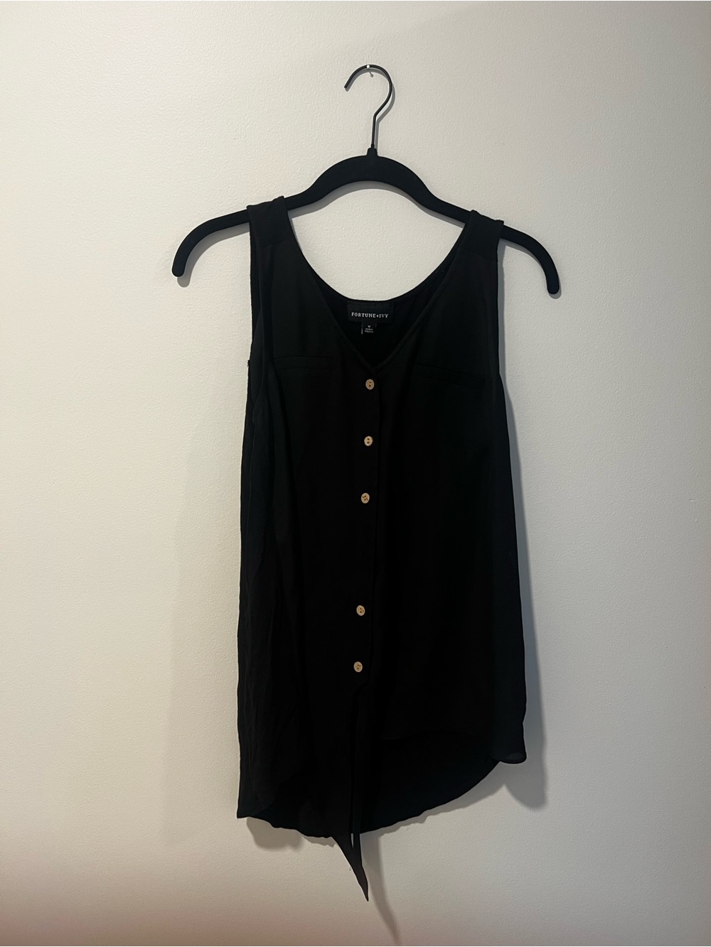 Women’s Tie-Front Black Sleeveless Tank Top - Lightweight Everyday Layer